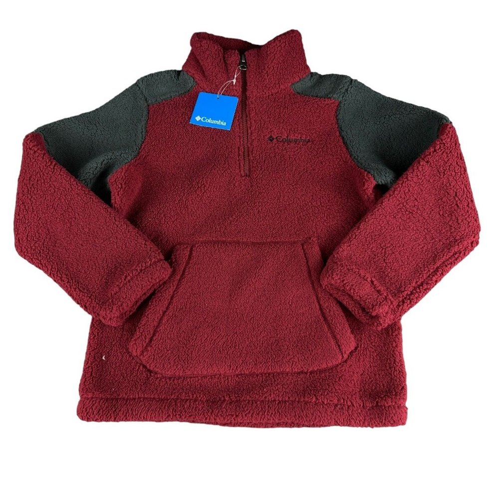 Columbia Rugged Ridge III Red Grey Half-Zip Sherpa Jacket Youth Sizes S - L